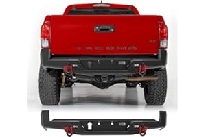 CLAMBER Off-Road Rear Bumper for Toyota Tacoma 3rd Gen 2016-2023 Textured Black Back Bumper Guard Heavy Duty Carbon Steel with Lights, Step Plate, D-rings, Sensor Holes, Trailer Plug