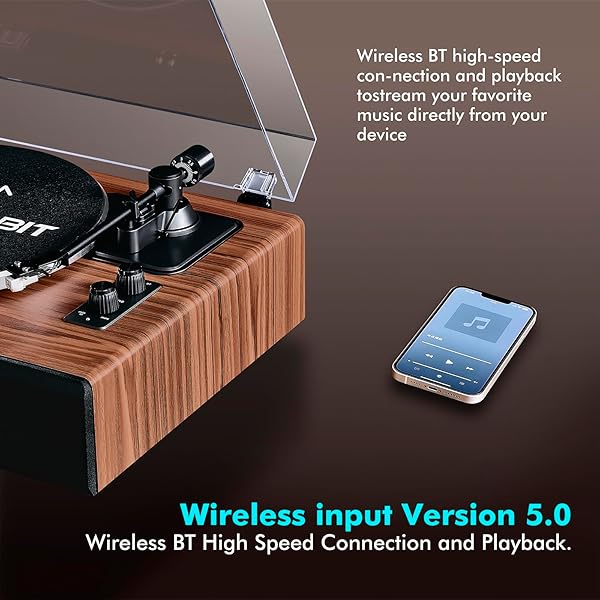 VINYL RECORD PLAYER WITH SPEAKERS,HIGH FIDELITY TURNTABLES FOR VINYL RECORDS WITH MAGNETIC CARTRIDGE AT-3600L,BLUETOOTH PLAYBACK BUILT-IN PHONO PREAMP,BELT DRIVE 2-SPEED (HP-H2410)