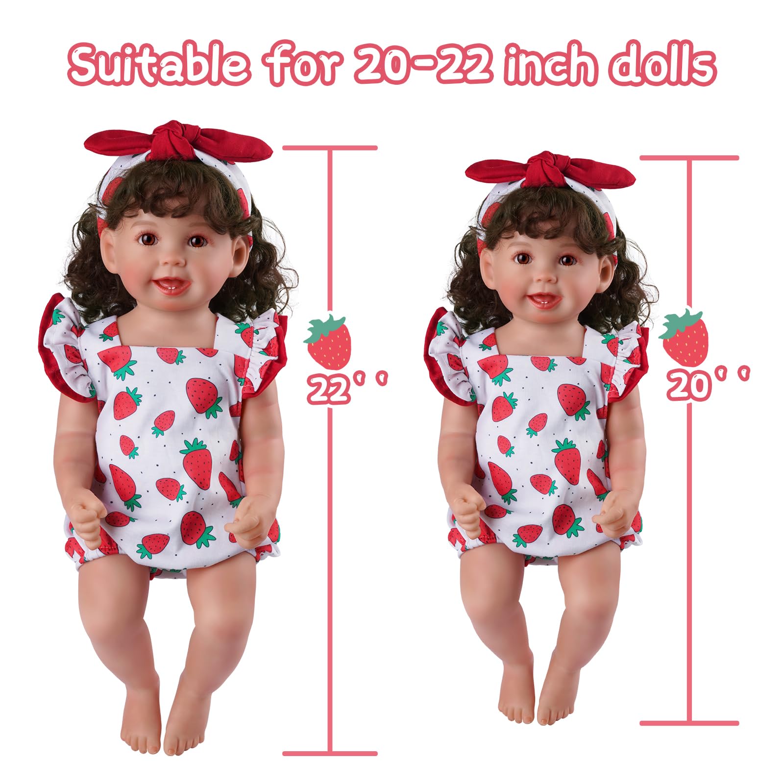 BABESIDE 3Pcs Reborn Baby Doll Clothes for 17-22 Inch Dolls,Strawberry Outfit Set with Magnetic Pacifier, Cute Baby Doll Accessories for Newborn Reborn Girl Dolls
