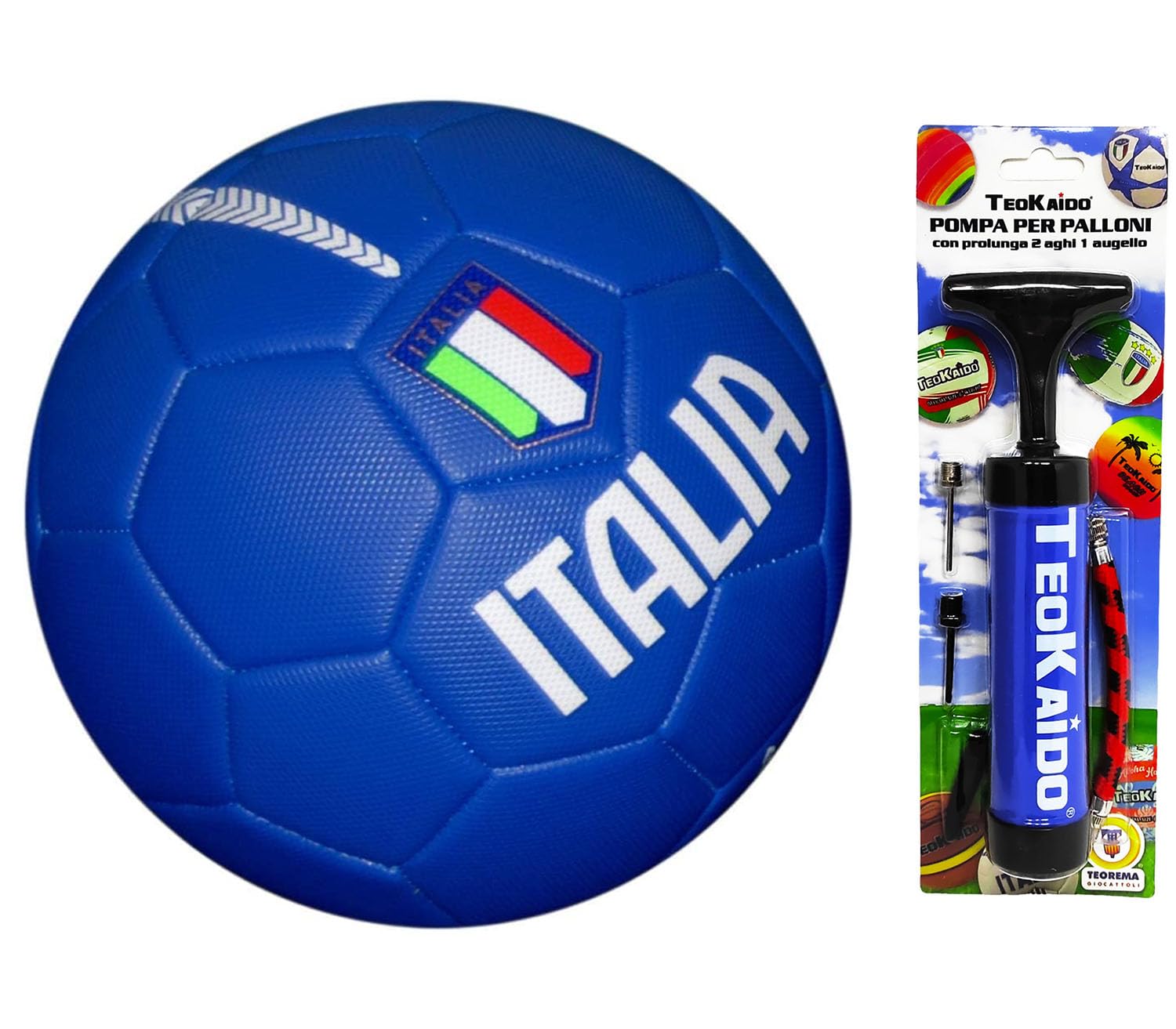Italy Football for Training or Match Size 5 Diameter 23 cm Size 5 with Portable Pump for Quick Inflation with Extension 2 Needles and an Augello