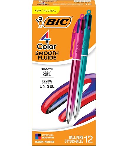Stylo 4 Couleur BIC 4 Couleurs Shine Stylos-Bille Rétractables Pointe Moyenne Stylo 4 Couleurs