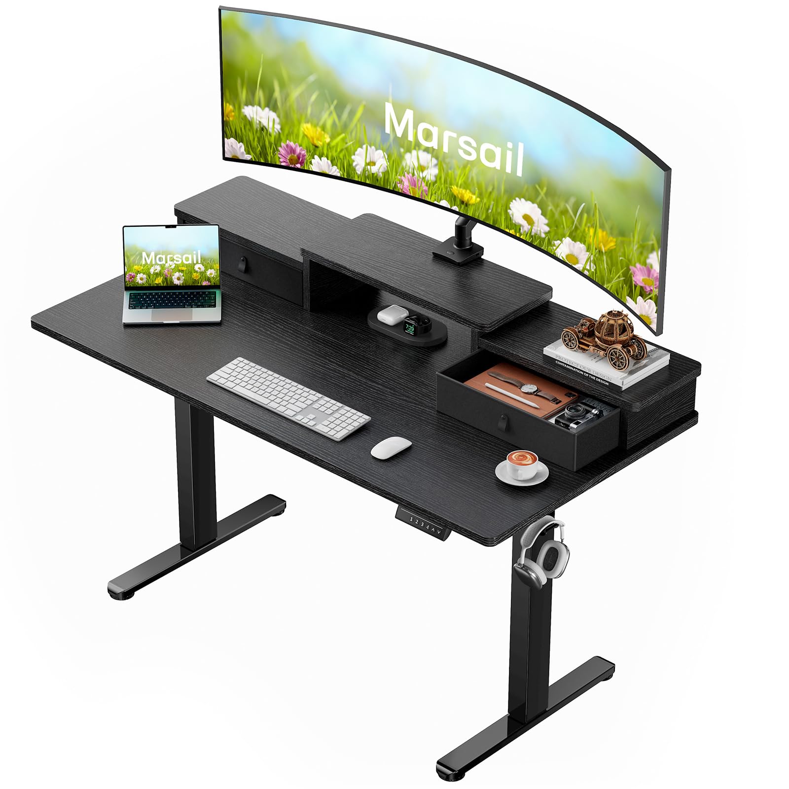 Photo 1 of ***************MISSING THE LEGS**************
Marsail 55? x 28? Electric Standing Desk with Drawers, Height Adjustable Sit Stand Up Desk with Storage Shelf, Ergonomic Home Office & Computer Table with 4 Memory Heights, Black