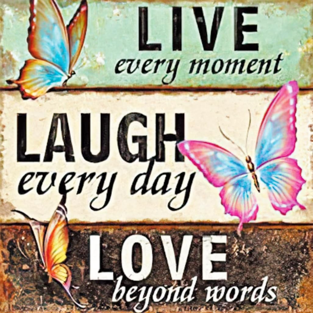YEESAM Art Pre Printed Cross Stitch Kits for Adults Beginners, Live Laugh Love Motivational Quotes Butterflies 11CT Stamped 36X36cm Embroidery Kit