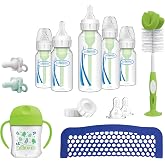 Dr. Brown's Anti-Colic Options+ First Year Feeding Set, 0m+ | 4 oz bottles, 8 oz bottles, Level 1 and 2 nipples, HappyPaci, sippy cup, bottle brush, dishwasher bag, and caps