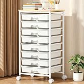 Goovilla Rolling Cart with 8 Drawers for Art, Dorm, Office, Craft, White | Utility Cart Organizer With 8 Removable Drawers and Wooden Tabletop, Lockable Rolling Storage Organizer for Classroom, Home