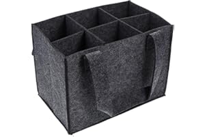 DOITOOL Felt Wine Tote Bag 6 Bottle Carrier with Multi-Cell Design Foldable Wine Holder Portable Felt Storage Bag 9.84X7.08X6