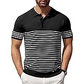 COOFANDY Men's Short Sleeve Polo Shirts Vintage Knitted Shirt Casual Button Down Golf Shirts