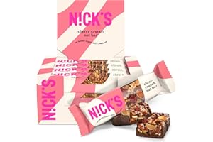 N!CK'S NICK’S Cherry Crunch Nut Bars – Cherry Chocolate Keto Snack with 2g Sugar & 5g Net Carbs – Low Carb, High Flavor Protein Snack – 12-Pack for Sports, Hiking & On-the-Go
