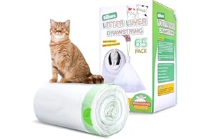 Bilibara Drawstring Litter Liner Bags, 65 Pack - Cat Litter Box Replacement Waste Bags for Self-Cleaning Litter Box and Auto Clean Litter Box Liners, Trash Bags for 5.5 Gal Home/Kitchen Trash Cans