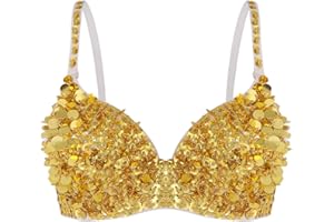 Kvysinly Women's Sparkle Belly Dance Costume Bra Top Sequin Rave Dance Crop Tops Party Club Wear