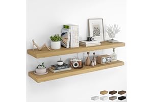 RICHFOCUS 55Inch Floating Shelves for Wall 2 Pack Shelves for Bedroom|Kitchen|Bathroom Wall Mounted Rustic Wood Floating Shelf with Invisible Brackets for Books|Storage|Decor, Oak