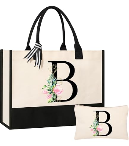 Personalized Initial Canvas Tote Bag With Makeup Pouch - Large 17" Tote For Women, Gift For Mom, Teacher, Nurse (Letter Z)