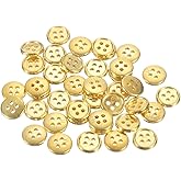 HARFINGTON 50pcs 16L Plastic Sewing Buttons 10mm 3/8" 4-Hole Round Replacement Craft Button for Coats Sewing Clothing and DIY, Gold
