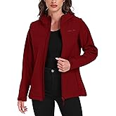 USHARESPORTS Softshell Jacket Women Fleece Lined Rain Jacket Waterproof Hood Lightweight Coat Ladies for Outdoor Hiking red L