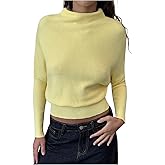 MakeMeChic Women's Turtleneck Mock Neck Sweater Long Sleeve Rib Knitted Winter Y2K Crop Tops