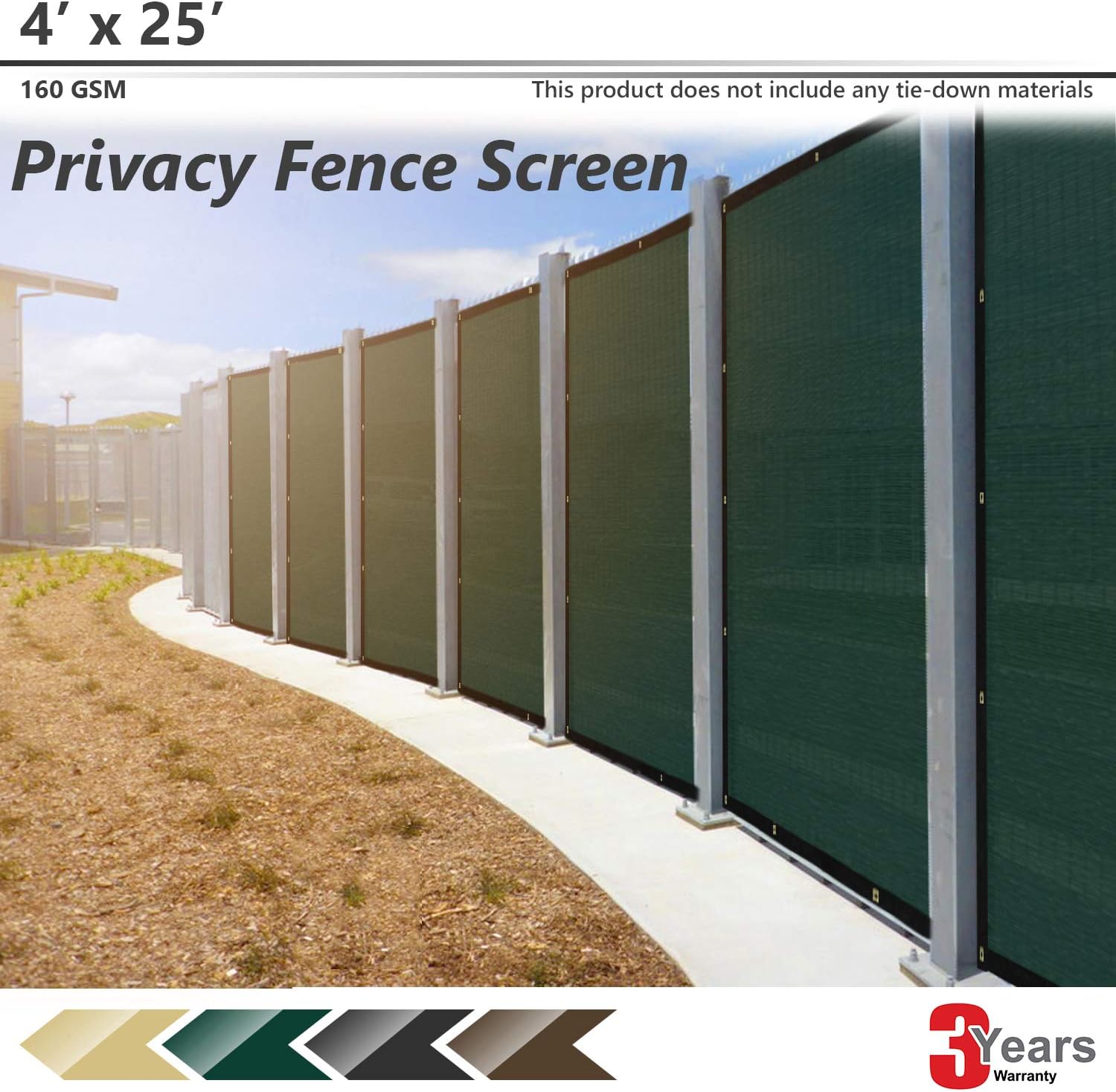 BOUYA Green Privacy Fence Screen 4' x 25' Heavy Duty for Chain-Link Fence Privacy Screen Commercial Outdoor Shade Windscreen Mesh Fabric with Brass Gromment 160 GSM 88% Blockage UV -3 Years Warranty