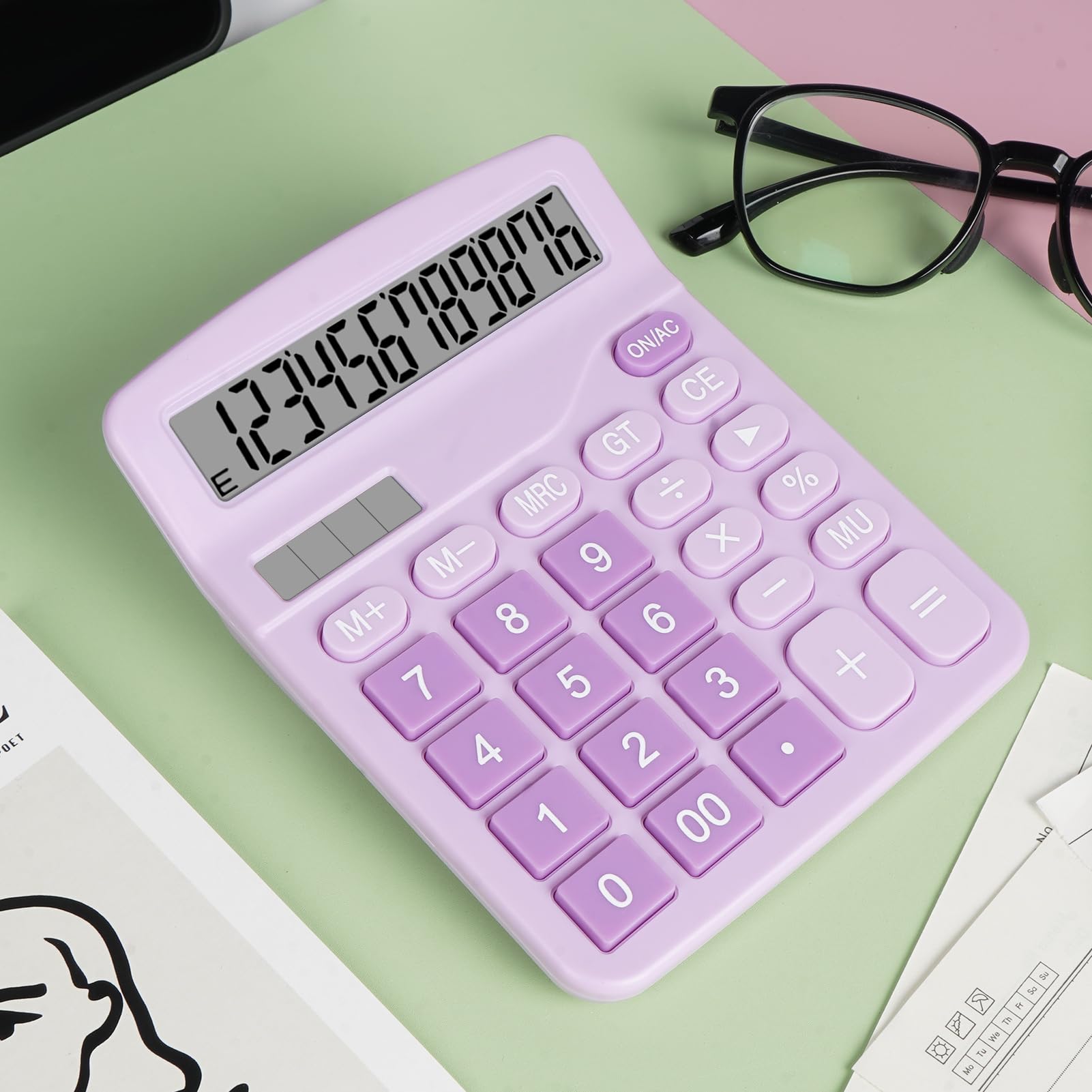 DANRONG Cute Purple Desktop Calculator with Big Buttons, Dual Power Source, Solar and Battery, Large Display Screen - Perfect for Office, Teachers, and Students (Purple)