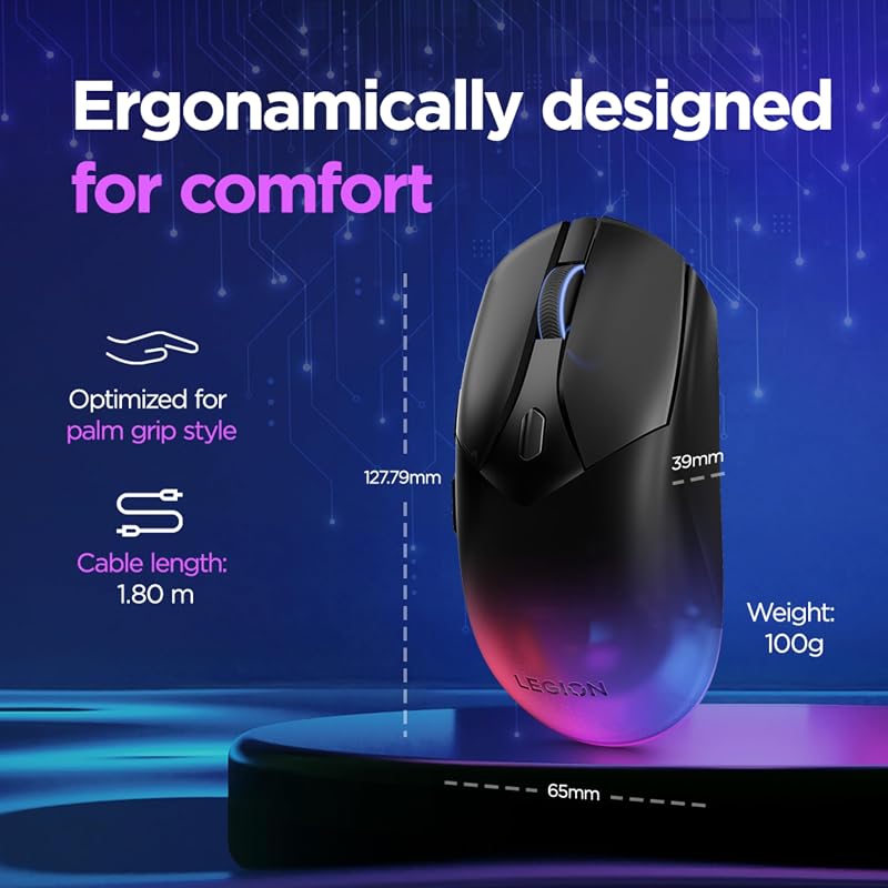 Legion M410 - Ratón Gaming Inalámbrico RGB (6 Botones, Luz RGB de 2 Zonas, 16.000 dpi, 400 IPS, Batería Recargable de 53 Horas, Compatible con NVIDIA Reflex) - Negro Transparente