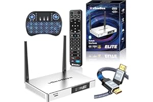 MYRTLEGEAR vSeeBox Elite, Newest Smart TV Box with Voice Remote Control, Backlit Mini Keyboard and 2Meters 8K HDMI Cable (4G RAM+ 128G ROM)