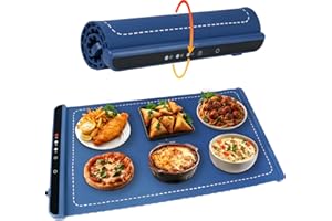 Vieshful Electric Warming Tray, Silicone Heating Mat for Food, Foldable Food Warmer, Full Surface Heating Plate, 3 Temperature and Timing Levels for Gatherings Parties Holidays Buffet, Blue