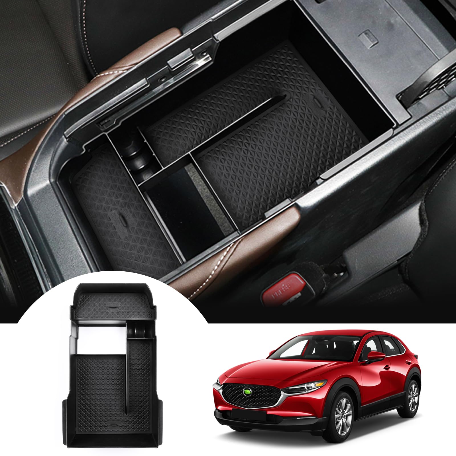 Photo 1 of Autorder Center Console Organizer for Mazda CX-30 CX30 2020 2021 2022 2023 2024 2025 Accessories Armrest Storage Box Secondary Insert Tray with Black Anti-Slip Mat