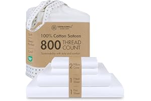 Threadmill Luxury 800 Thread Count King 100% Cotton Sheets - Hotel White Sateen Weave Bed-Sheets, Better Than Egyptian Cotton, 4 Pc Solid Soft Bed Set, Fits 16" Deep Pocket