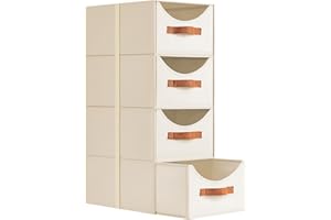 DIMJ Closet Storage and Drawers Organizers - 4 Pack Fabric Stackable Storage Drawer Unit Clothes Organization with Reinforced