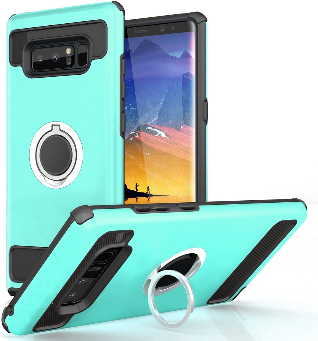 VeaYook for Samsung Galaxy Note 8 with Kickstand Dual Layer Silicone Rubber Hybrid Durable Shockproof Bumper Protective Anti-Scratch Impact Resistant Cover (Blue)