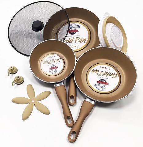 SET DE 3 SARTENES PROFESIONALES GOLD PAN + 5 ACCESORIOS DE REGALO