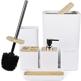 CERBIOR Bamboo Bathroom Accessories Set 6 Piece Bath Ensemble(White) | Includes Soap Dispenser, Toothbrush Holder, Toothbrush Cup, Soap Dish for Decorative Countertop and Housewarming Gift