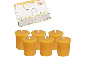 ENCANLIGHT Natural Beeswax Votive Candles 6 Pack, Handmade Bees Wax Candle - Smokeless, Dripless and Non-Toxic, 10 Hour Long Burn Time Each for Home