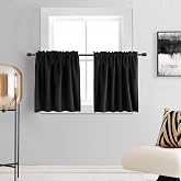 DONREN 20 Inch Length Curtains Vlances- 2 Panels Blackout Thermal Insulating Small Curtain Tiers for Bathroom Rod Pocket Top (Black,24 Wide by 20 Inches Long)