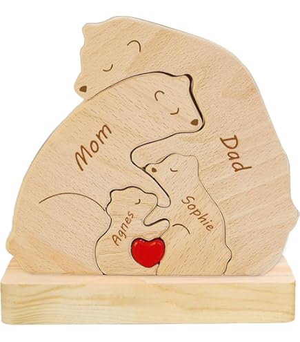 Personalized Wooden Dogs Family Puzzle - Custom Names Christmas Gift For Family