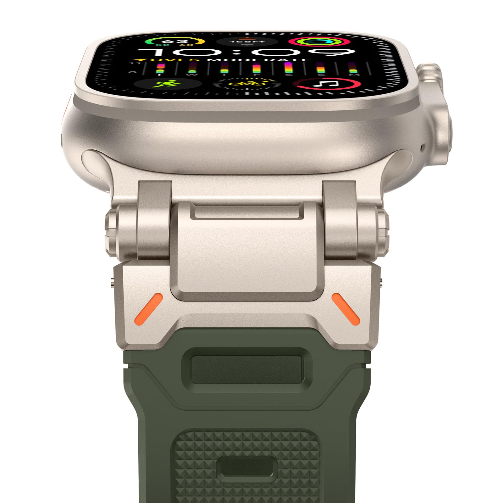 Fullife 49mm 46mm 45mm 44mm 42mm(Series 3 2 1) Compatible with Apple Watch Silicone Straps,Sport Strap Band for iWatch Ultra 3 2 1,Series 11/10/9/8/7/6/5/4/3/2/1/SE,Green/Titanium Connector
