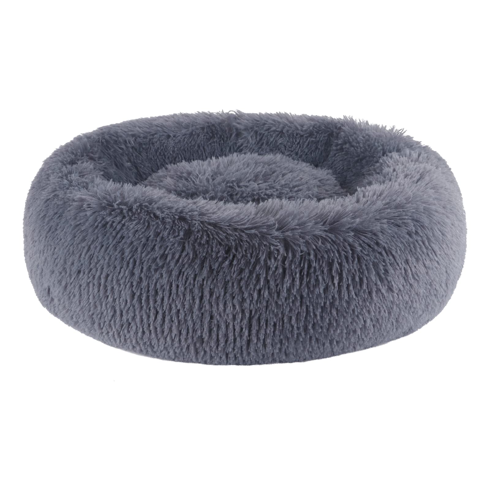 BVAGSS Anxiety Dog Bed, Round Plush Donut Dog Bed Cat Bed Marshmallow Fluffy Cuddler Washable Calming Puppy Bed for Medium/Large Dogs XH034 (Diameter:70 cm, Dark Grey)