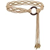 WHIPPY Boho Braided Belt for Women Western Hand-Woven Wax Rope Country Tassel Belts for Dress