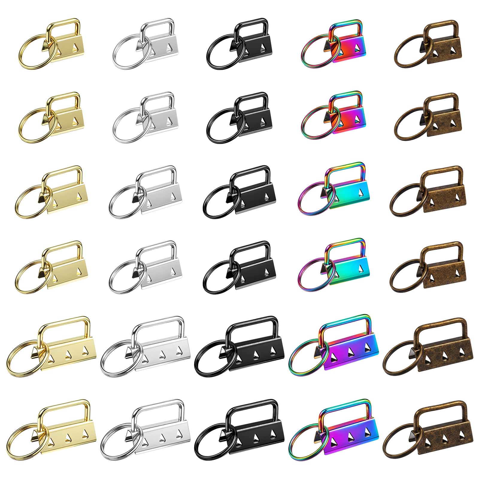 Photo 1 of 30 PCS Key Fob Hardware Kit Key Chain Clamp Keychain Hardware Set for Wristlet 3 Size Keyfob Set with Split Ring Keychain Clamp with Keys Rings Sets Bag Kit for Webbing Lanyards (5 Colors)