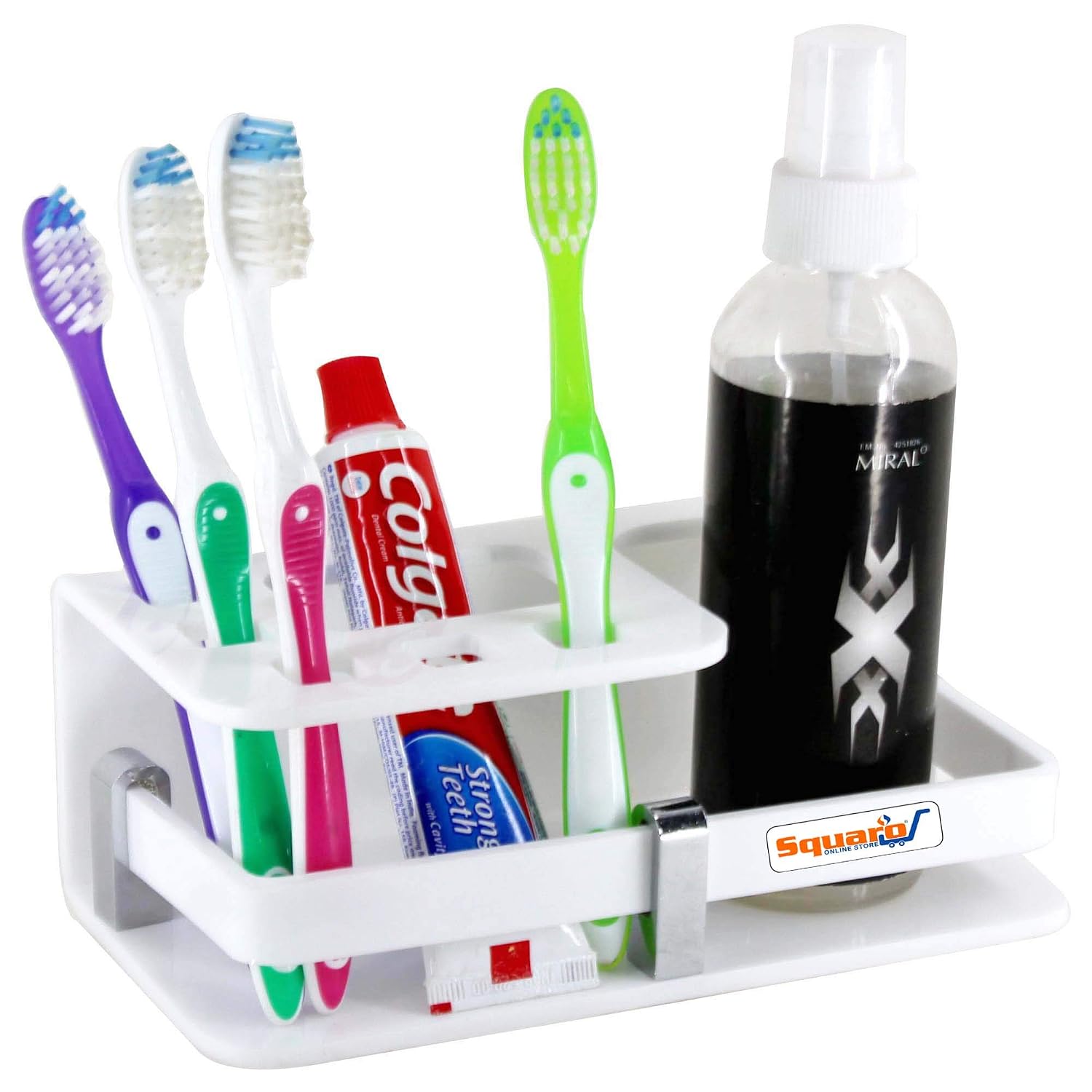 SQUARO High Grade Acrylic Deluxe Tooth Brush Stand With Bottle Holder 