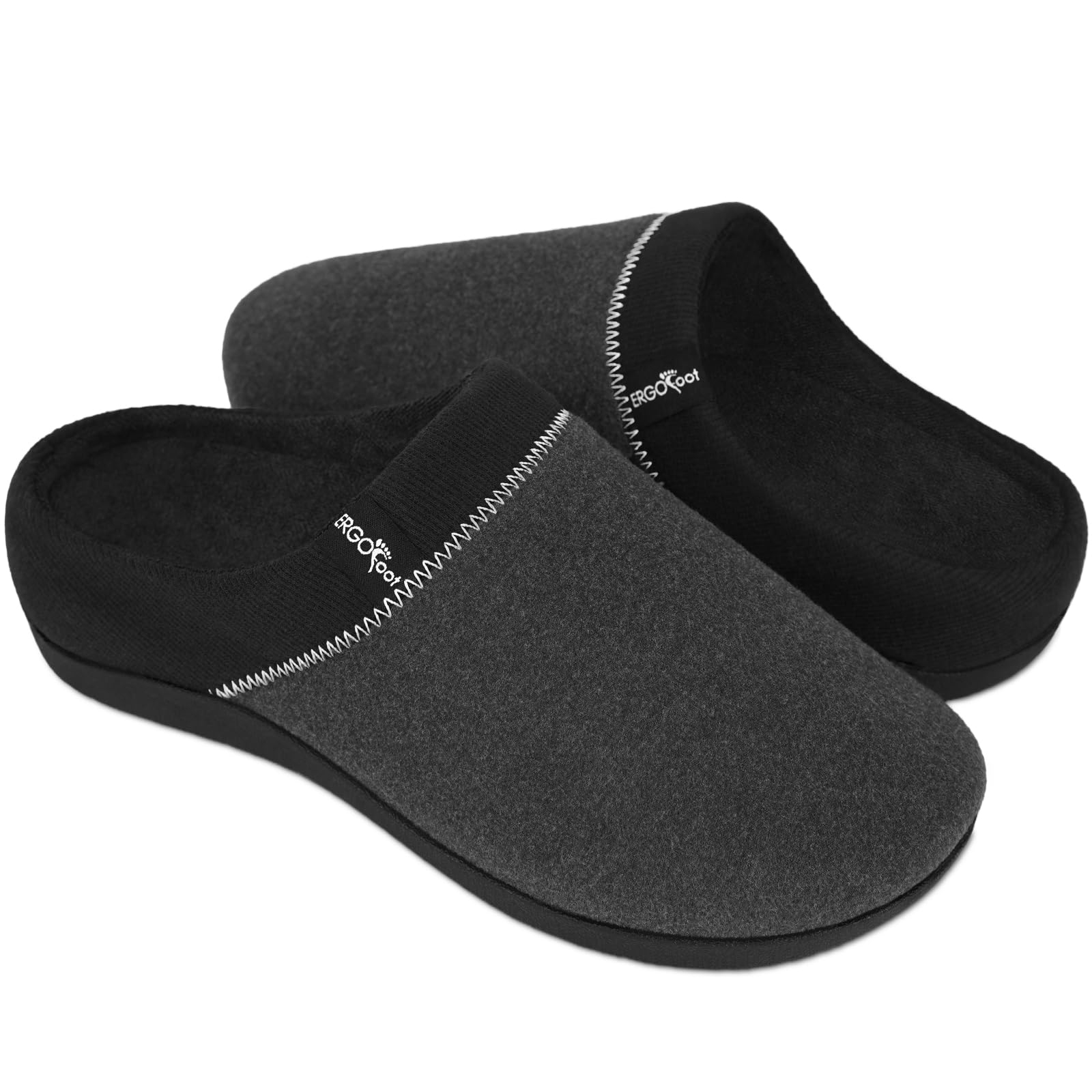 Photo 1 of ERGOfoot Orthotic Slippers with Arch Support, Ideal for Plantar Fasciitis, Flat Feet, Heel Pain Relief, Slip on Clog Indoor Outdoor House Shoes with Anti-Skid Rubber Sole/Black