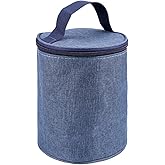 DOERDO Bento Lunch Bag Breakfast Tote Bag Insulation Bento Bag Round Bento Accessories for Office Work Outdoor Picnic, 5.1x6.9 Inch, Blue