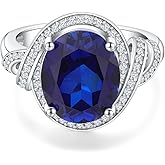 DAYBYDAY Big Sapphire/Emerald/Ruby/Aquamarine/Amethyst/Peridot Ring, 925 Sterling Silver Oval Cut Gemstone Engagement Rings for Women, 4-8 Carat Large Statement Cocktail Ring
