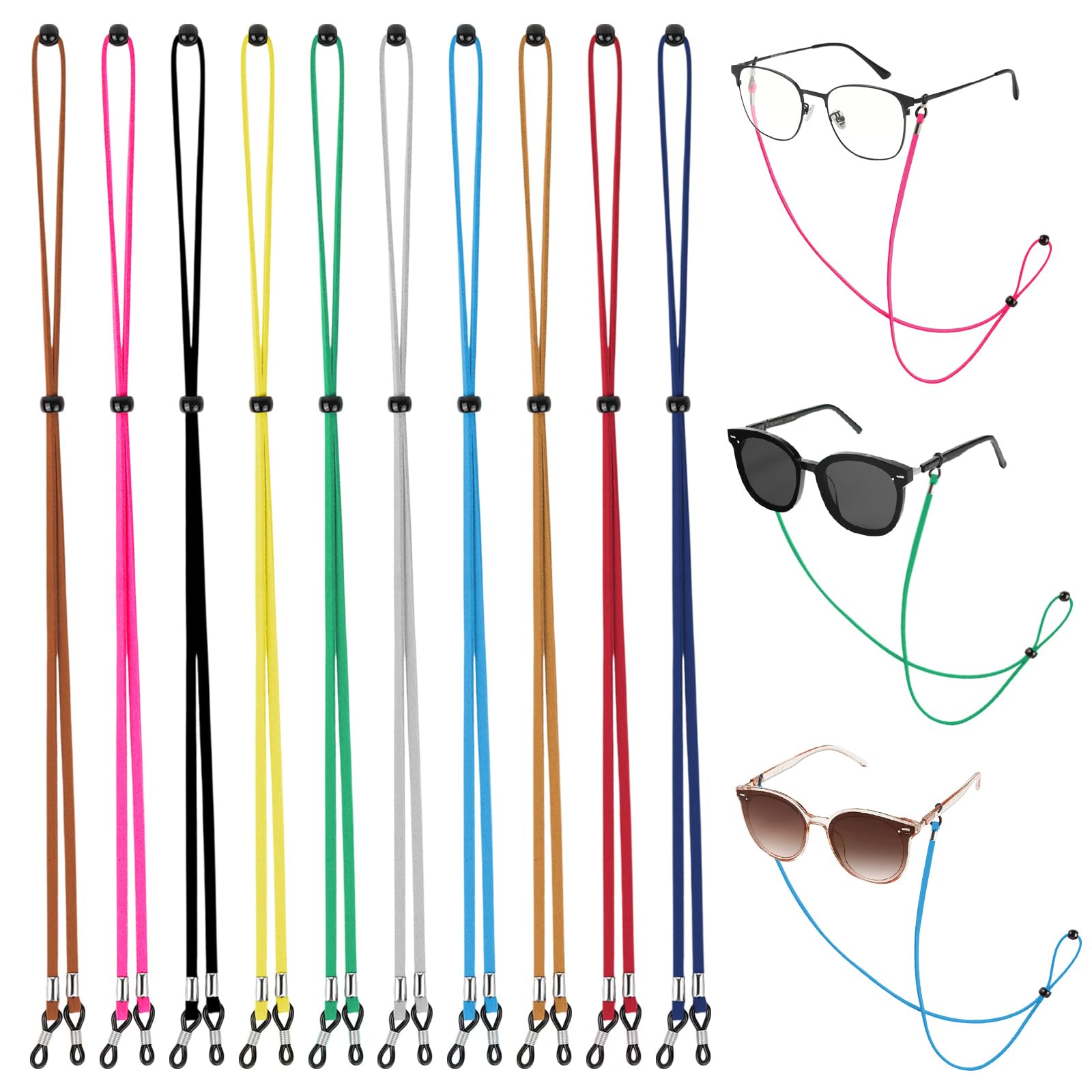 Photo 1 of 10 Pcs Multicolor Glasses Straps, Adjustable Eyewear Retainer Lanyard Cord, Sunglasses Eyeglasses Holder Straps Around Neck for Men Women and Kids