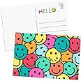 Sweetzer & Orange Hello Postcards Pack (60 Post Cards) 4x6 Postcards for Kids and Adults. 300gsm Note Cards. Blank Hello Greeting Cards, Smiley Face Hello Cards