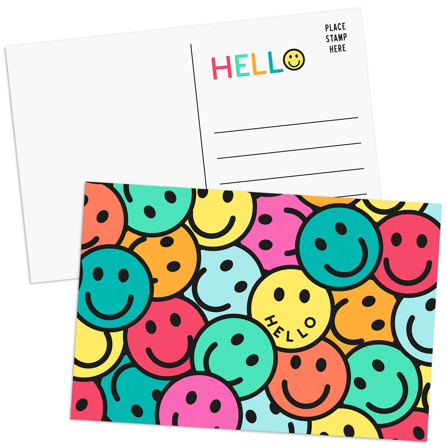 SWEETZER & ORANGE Hello Postcards Pack (60 Greeting Slips) – 4x6 Gratitude for Kids & Adults, 300gsm Writing Sheets. Blank Greeting Cards, Smiley Face Welcome Letters for Sending Cheerful Wishes