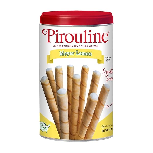 PIROULINE CREME FILLED WAFERS COOKIES – MEYER LEMON FLAVORED – 14.1 OUNCE (400 GRAM) CAN