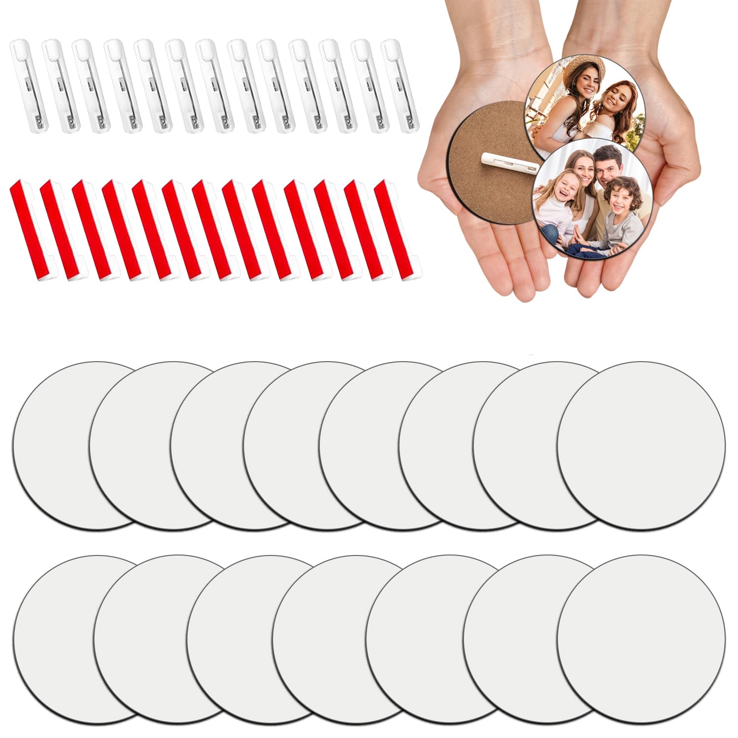 Photo 1 of 15-Pack 3 Inch MDF Sublimation Buttons Blanks with Pins - Heat Transfer Badge Blanks for DIY Name Tags, School Projects & Home Craft Gifts