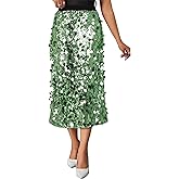 XSRYT Womens Sequin Skirt Elastic Waist High Waist A line Sparkly Shiny Midi Concerts Night Out Club Party Skirts