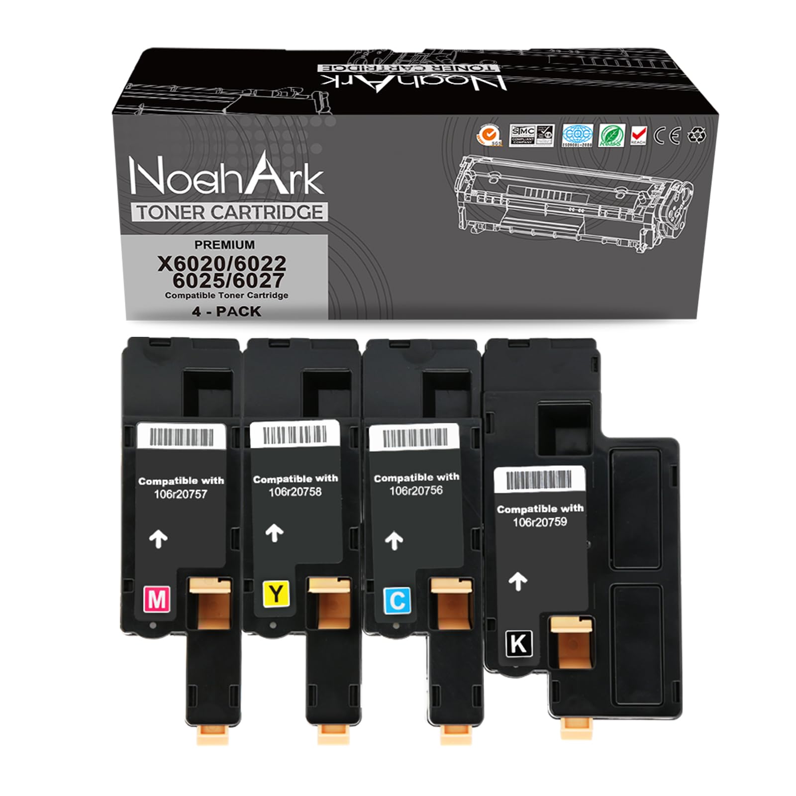 NoahArk Compatible for Phaser 6020 6022 106R02759 106R02756 106R02757 106R02758 Toner Cartridges Use for Phaser 6025 6027 WorkCentre 6025 6027 Printer (1 Black, 1 Cyan, 1 Magenta, 1 Yellow)