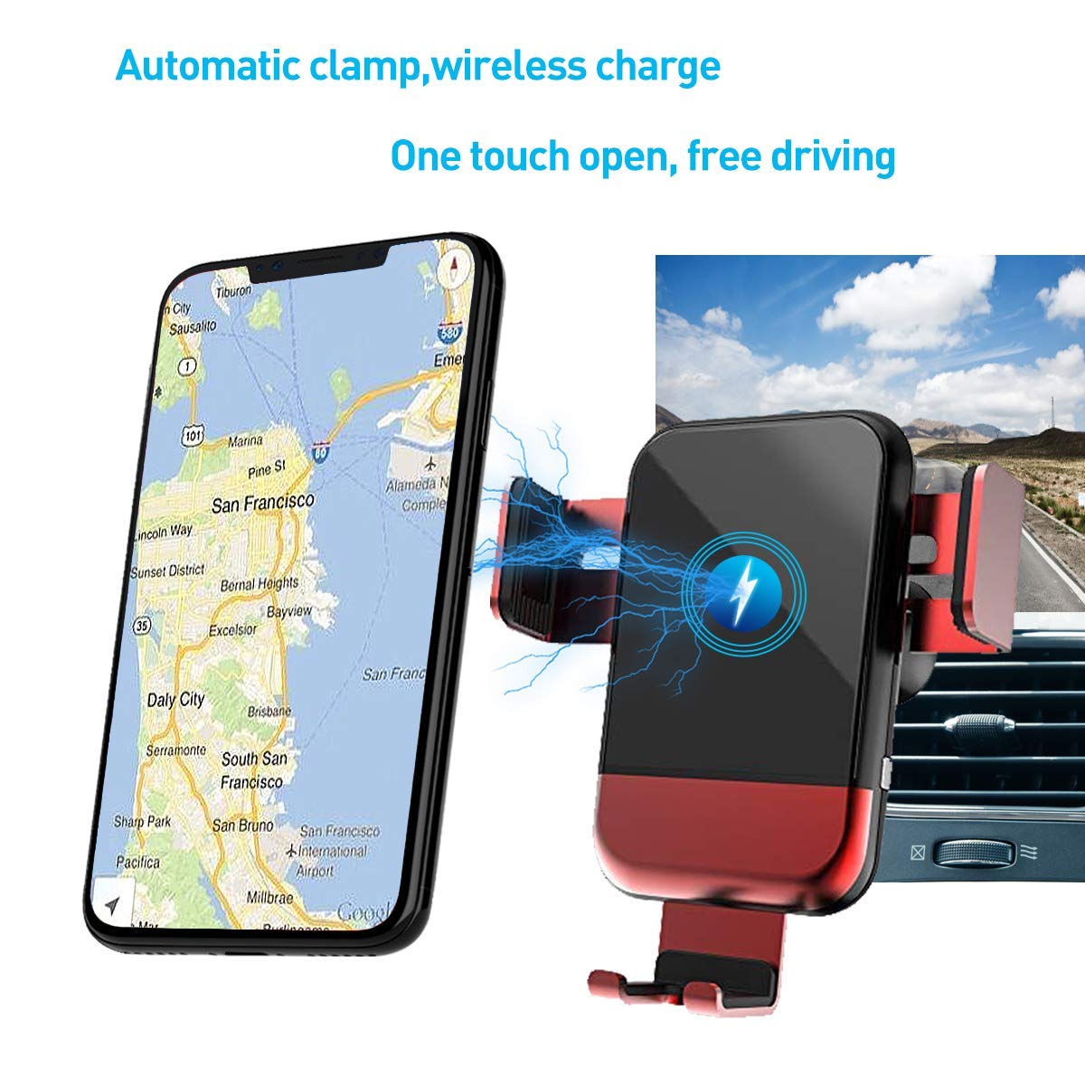 Wireless Car Charger, 10W/7.5W Qi Fast Charging Auto-Clamping Gravity Sensor Car Mount,Windshield Dashboard Air Vent Car Phone Holder Compatible Galaxy S10 Plus/Note 10+ 5G/S9+/S8+, iPhone 11/11 Pro M