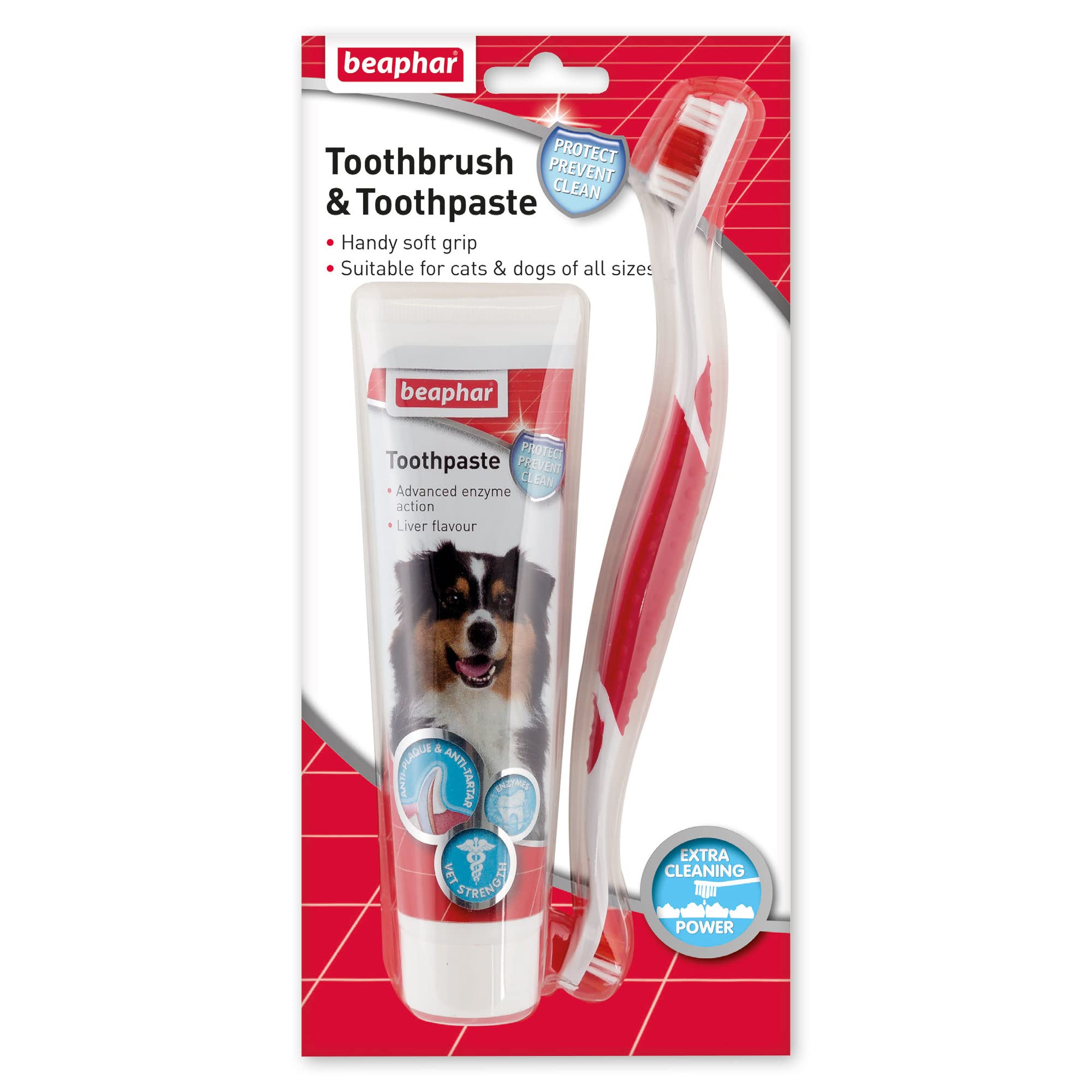 Beaphar - Toothbrush & Toothpaste Dental Care Kit - for Dogs & Cats - Includes a Double-Ended Toothbrush & Liver-Flavoured Enzymatic Toothpaste, 100g Tube